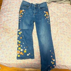 DRIFTWOOD Blue Flare Jeans with Floral Embroidery